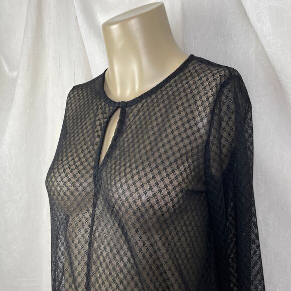 💋 Black Sheer Lattice Crosshatch Lace Bodysuit Long Sleeves Key Hole Forever 21 - Picture 7 of 16